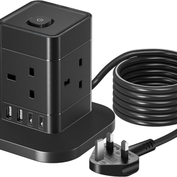 3M Cube Extension Lead with USB C, Hotimy 4 Way Plug Extension Socket with 4 USB (2 USB A & 2 USB C), Child Safety Extension Cord with Switch Black Power Strip for Home Desk Office