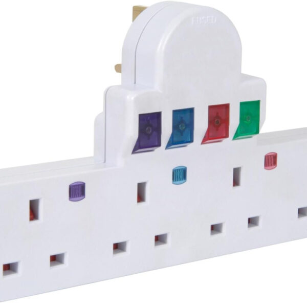 Mercury | Multi-Plug Adaptor | 4 Way Plug Extension with Individually Switched Sockets | No Cable Mains Adapter | Surge & Spike Protection | UK Multiway Wall Outlet Extender