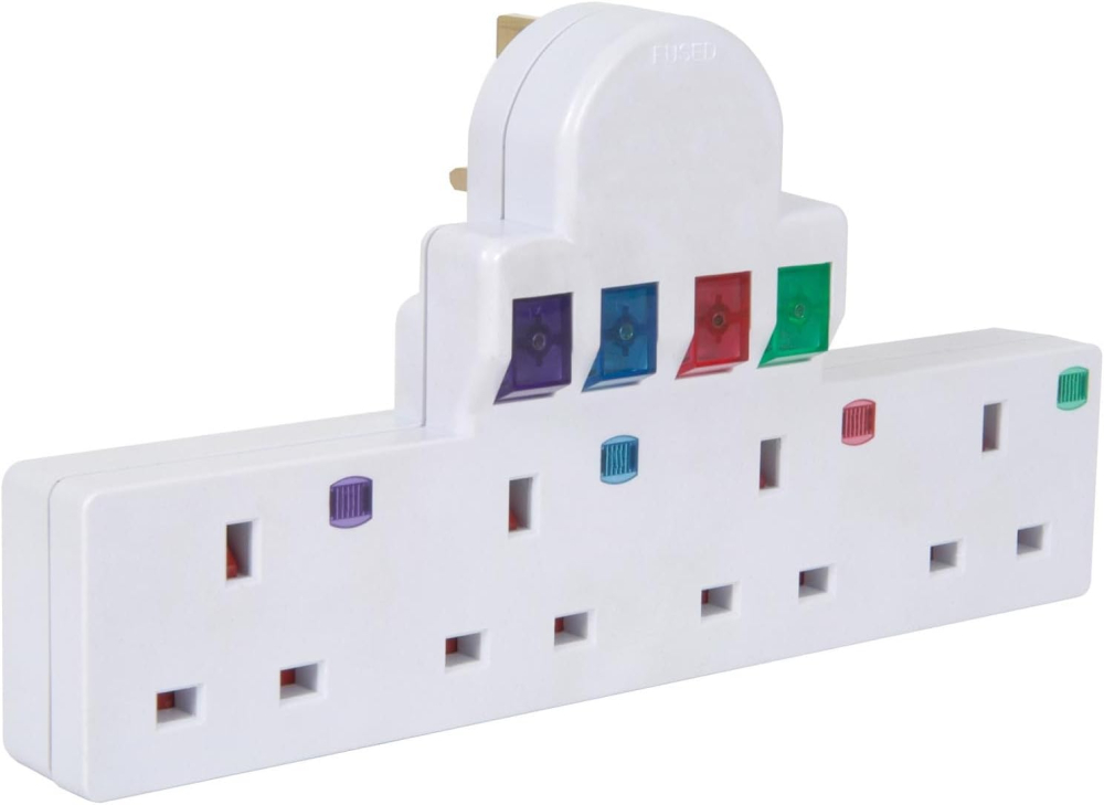 Mercury | Multi-Plug Adaptor | 4 Way Plug Extension with Individually Switched Sockets | No Cable Mains Adapter | Surge & Spike Protection | UK Multiway Wall Outlet Extender