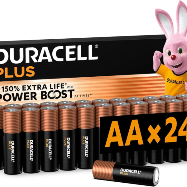 DURACELL Plus AA Batteries (24 Pack) – Alkaline Batteries 1.5V – Up to 150% Extra Life with POWER BOOST Actives– Reliability For Everyday Devices – 0% Plastic Packaging – 10-Year Storage - LR6 MN1500