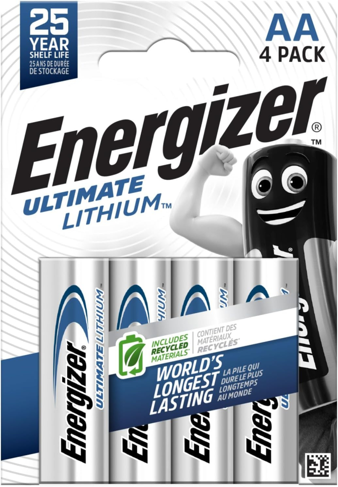 Energizer Ultimate Lithium AA Batteries (4 Pack) - World's Longest Lasting Double A Battery - Ideal For High Drain Devices - 100% Recyclable Plastic Free Packaging - 25 Year Shelf Life
