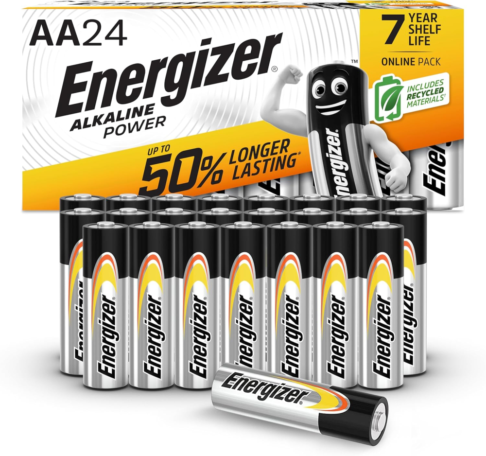 Energizer Alkaline Power - AA Batteries (24 Pack) - Double A Battery 1.5V - Up To 50% Longer Lasting - For Everyday Devices - 100% Recyclable Packaging - 7 Year Shelf-Life [Think Assemble Exclusive]