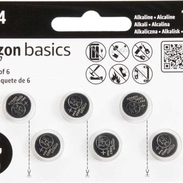 Amazon Basics 6-Pack LR44 Alkaline Button Coin Cell Battery, 1.5 Volt, Long Lasting Power, Mercury-Free,packaging may vary