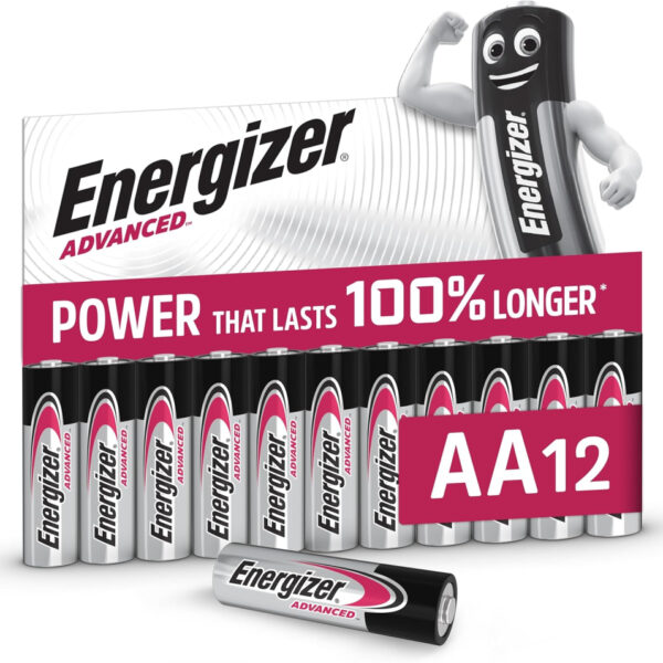 Energizer Advanced - AA Batteries (12 Pack) - Double A Battery 1.5V - Up To 100% Longer Lasting - Ideal for High-Drain Devices - 0% Plastic Packaging - 10 Year Shelf Life [Think Assemble Exclusive]