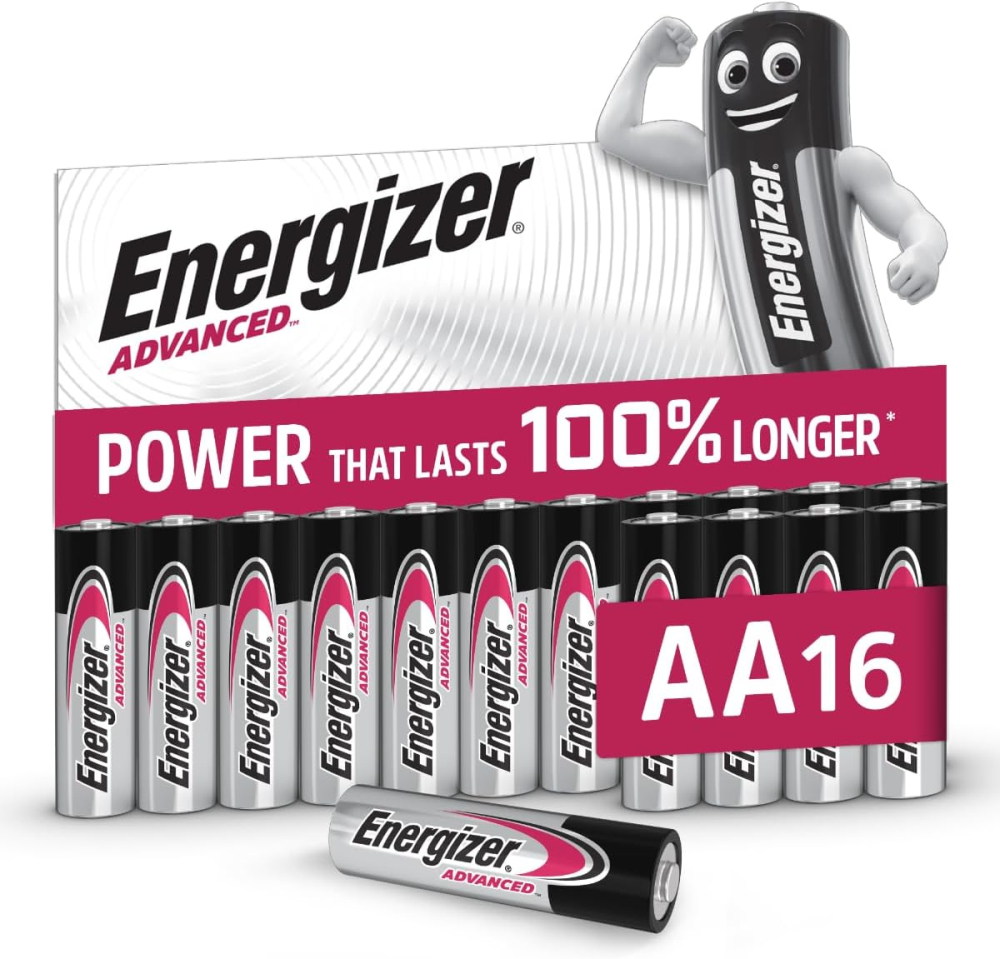 Energizer Advanced - AA Batteries (16 Pack) - Double A Battery 1.5V - Up To 100% Longer Lasting - Ideal for High-Drain Devices - 0% Plastic Packaging - 10 Year Shelf Life [Think Assemble Exclusive]