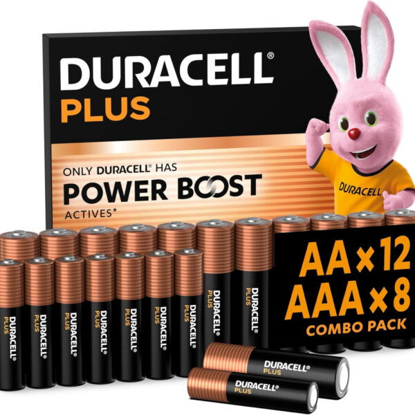 DURACELL Plus AA & AAA Batteries (Combo pack of 20) – Alkaline Batteries 1.5V – With POWER BOOST Actives – 0% Plastic Packaging – 10-Year Storage – MN150/ MN2400