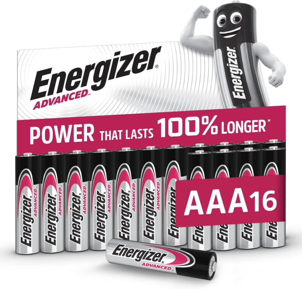 Energizer Advanced - AAA Batteries (16 Pack) - Triple A Battery 1.5V - Up To 100% Longer Lasting - Ideal for High-Drain Devices - 0% Plastic Packaging - 10 Year Shelf Life [Think Assemble Exclusive]