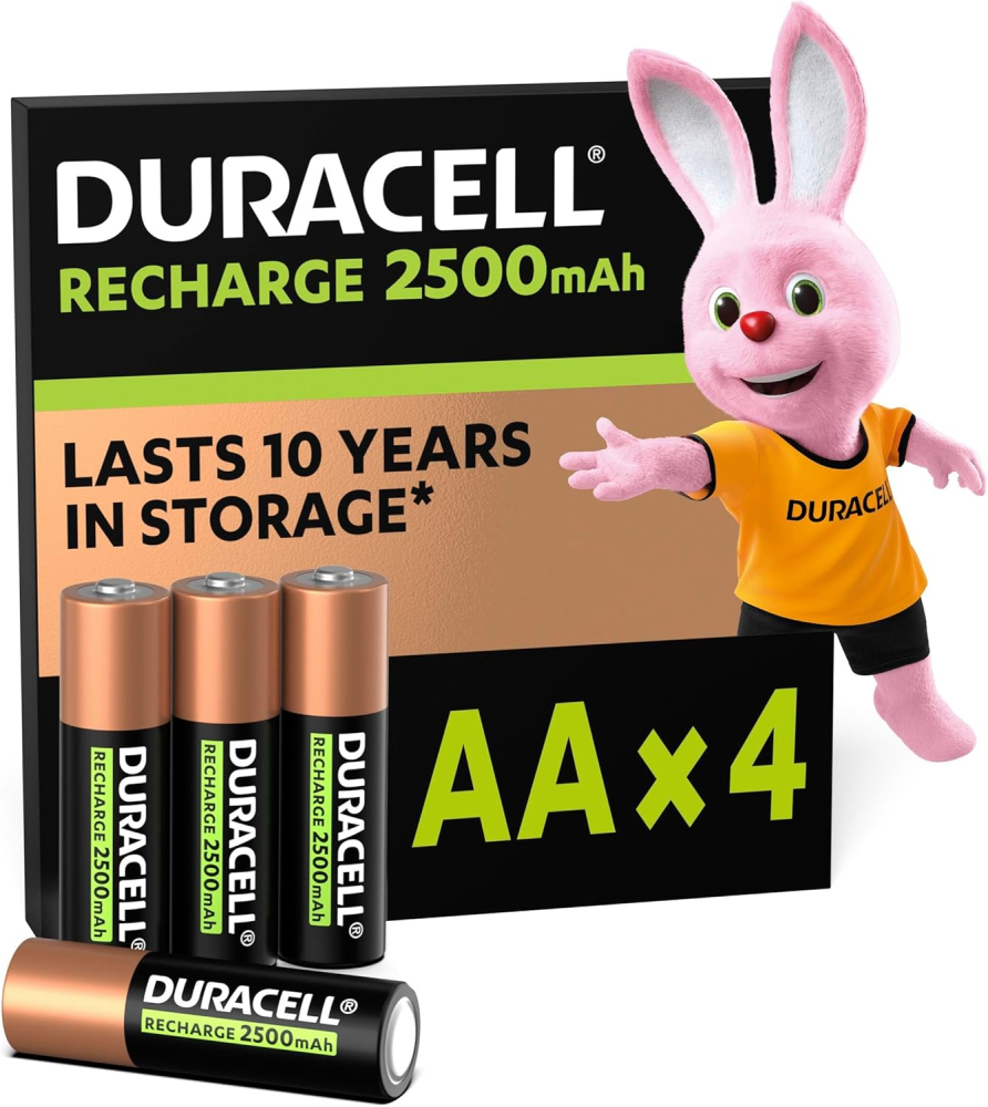 Duracell Rechargeable AA Batteries (Pack of 4), 2500 mAh NiMH, pre-charged, Our No.1 Longest Lasting Rechargeable Battery