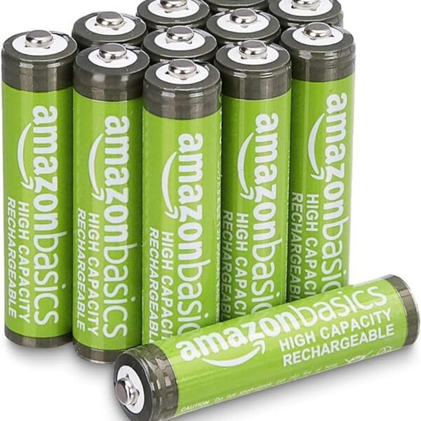 Amazon Basics 12-Pack Rechargeable AAA NiMH High-Capacity Batteries, 850 mAh, 1.2V, Recharge up to 500x Times, Pre-Charged