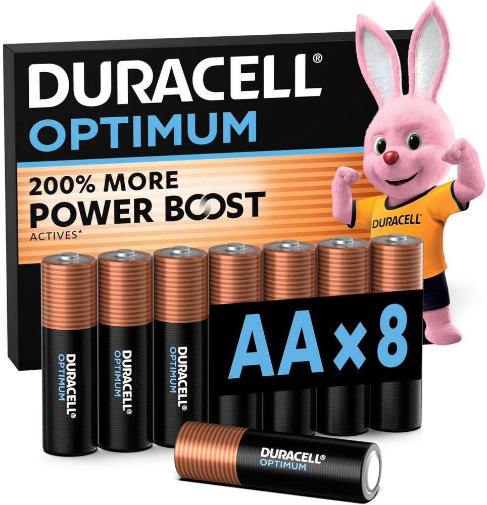 DURACELL Optimum AA Batteries (8 Pack) – Alkaline Batteries 1.5V – 200% More Power Boost Actives – Meets Demands Of Modern Devices – 100% Recyclable, 0% Plastic Packaging – MX1500