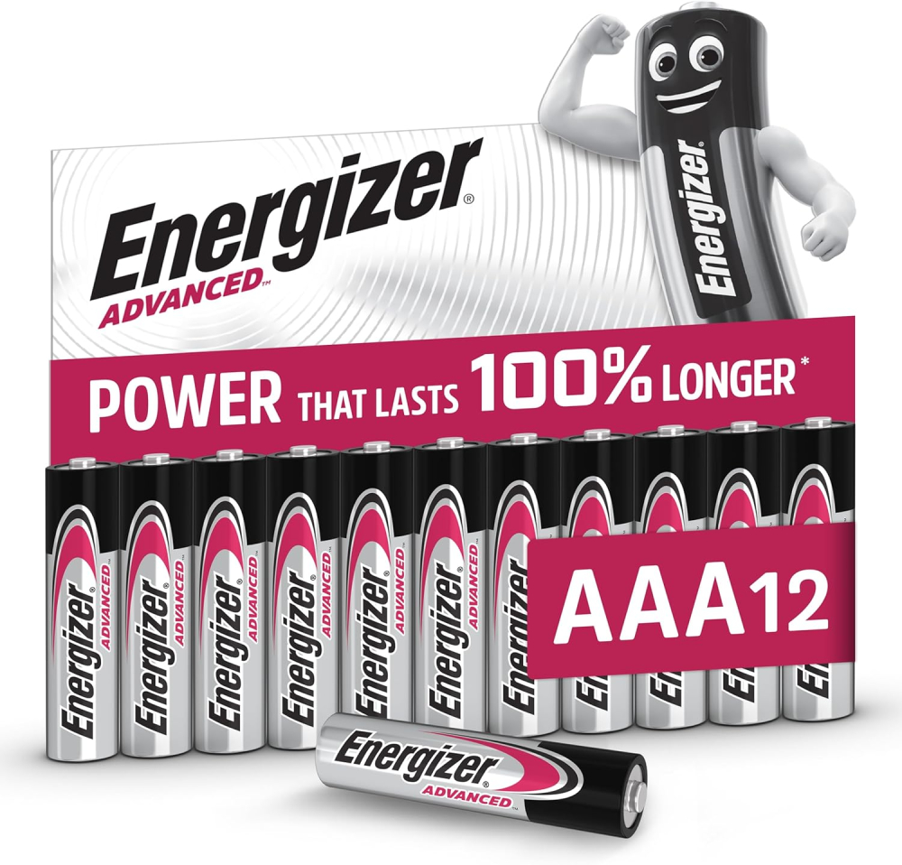 Energizer Advanced - AAA Batteries (12 Pack) - Triple A Battery 1.5V - Up To 100% Longer Lasting - Ideal for High-Drain Devices - 0% Plastic Packaging - 10 Year Shelf Life [Think Assemble Exclusive]