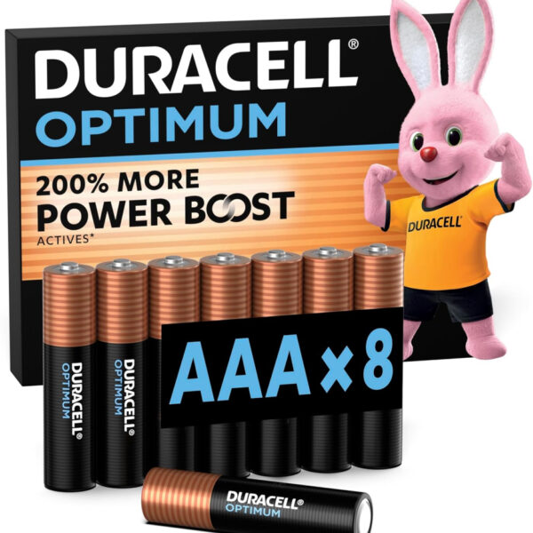 DURACELL Optimum AAA Batteries (8 Pack) – Alkaline Batteries 1.5V – 200% More Power Boost Actives – Meets Demands Of Modern Devices – 100% Recyclable, 0% Plastic Packaging – MX1500