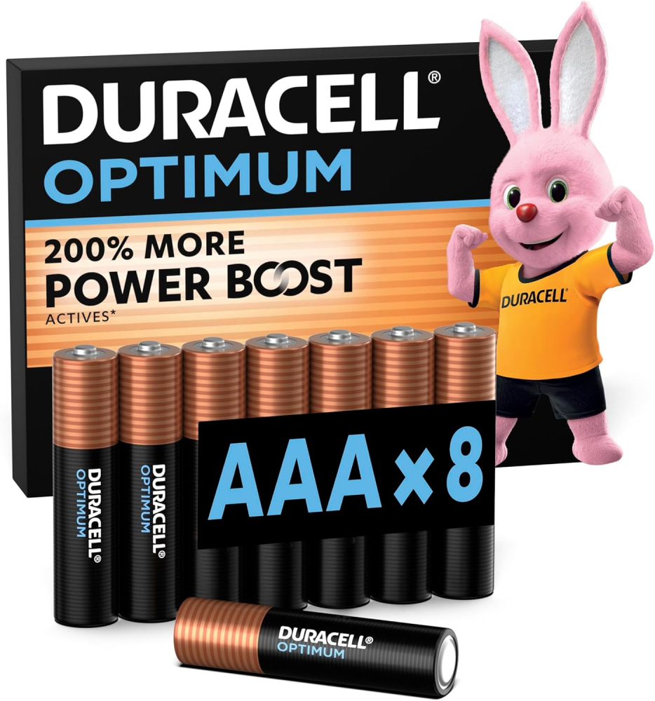 DURACELL Optimum AAA Batteries (8 Pack) – Alkaline Batteries 1.5V – 200% More Power Boost Actives – Meets Demands Of Modern Devices – 100% Recyclable, 0% Plastic Packaging – MX1500