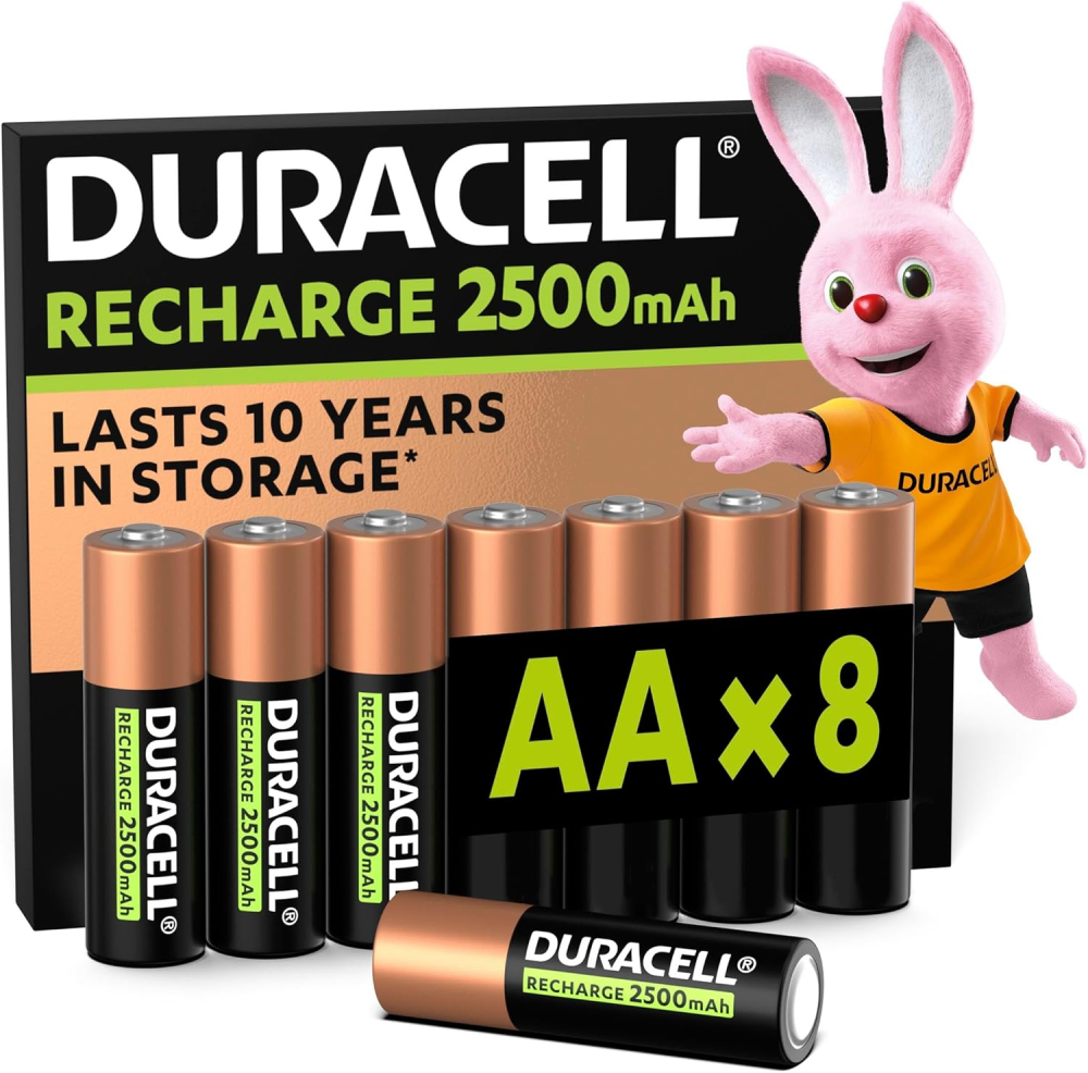 Duracell Rechargeable AA Batteries (Pack of 8), 2500 mAh NiMH, pre-charged, Our No.1 Longest Lasting Rechargeable Battery