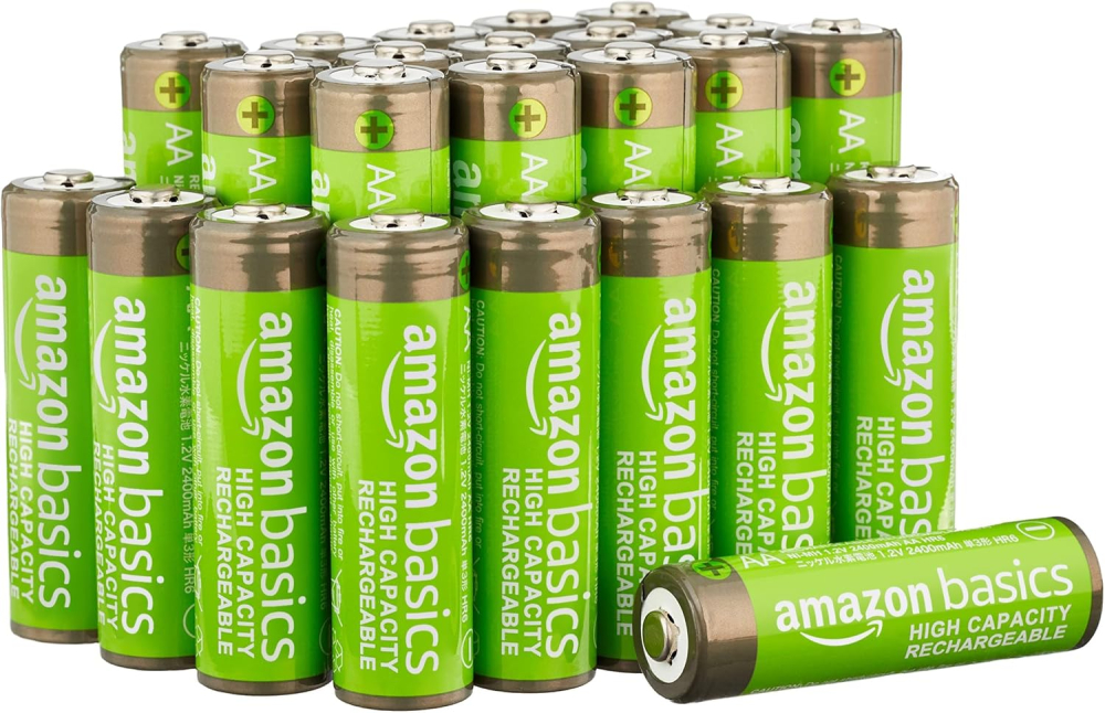 Amazon Basics 24-Pack Rechargeable AA NiMH High-Capacity Batteries, 2400 mAh, 1.2V, Recharge up to 400x Times, Pre-Charged