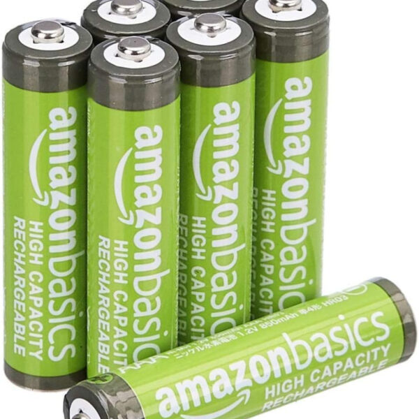 Amazon Basics 8-Pack Rechargeable AAA NiMH High-Capacity Batteries, 850 mAh, 1.2V, Recharge up to 500x Times, Pre-Charged