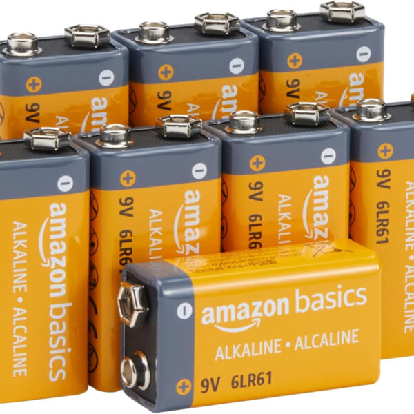 Amazon Basics 8-Pack 9V Alkaline Batteries, 9V/6LR61, 5-Year Shelf Life - for Smoke/CO Detector, Electronics & Audio