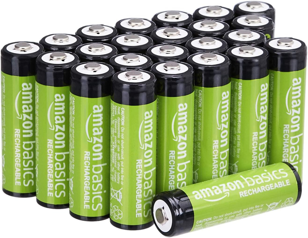 Amazon Basics 24-Pack Rechargeable AA NiMH Batteries, 2000 mAh, 1.2V, Recharge up to 1000x Times, Pre-Charged