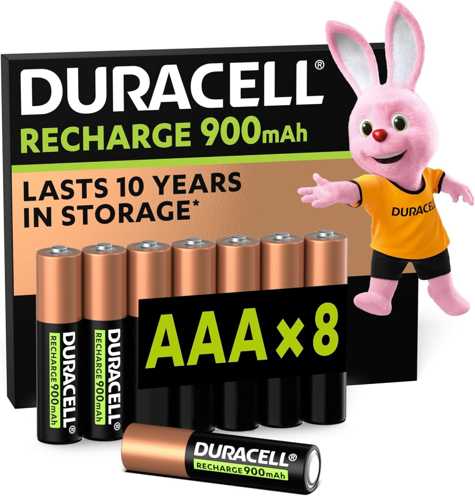 Duracell Rechargeable AAA Batteries (Pack of 8), 900 mAh NiMH, pre-charged, Our No.1 Longest Lasting Rechargeable Battery