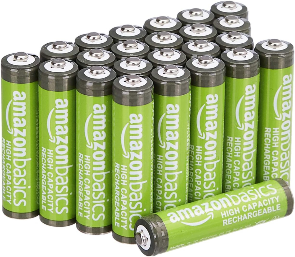 Amazon Basics 24-Pack Rechargeable AAA NiMH High-Capacity Batteries, 850 mAh, 1.2V, Recharge up to 500x Times, Pre-Charged