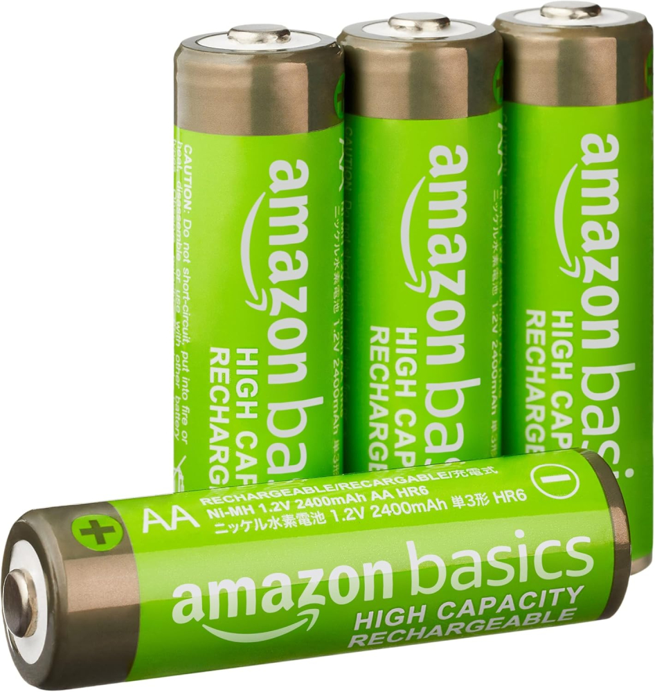 Amazon Basics 4-Pack Rechargeable AA NiMH High-Capacity Batteries, 2400 mAh, 1.2V, Recharge up to 400x Times, Pre-Charged