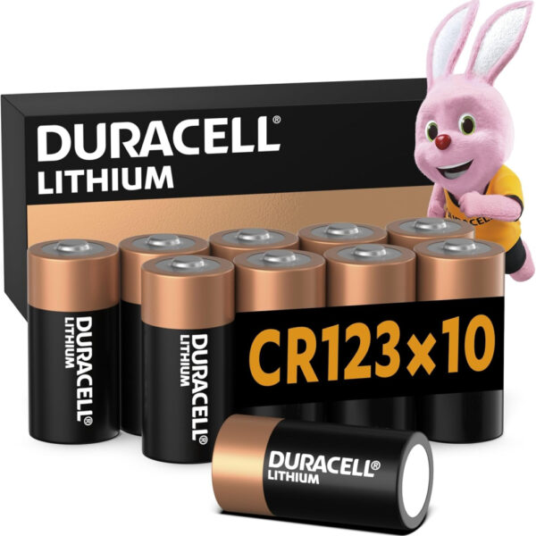 DURACELL CR123 (10 Pack) High Power Lithium Battery 3V (CR123A / CR17345) – Long life guarantee – For Cameras, Flashlights, Smoke Detectors, Small Devices – 10–Year Storage Guarantee - Leak Prevention