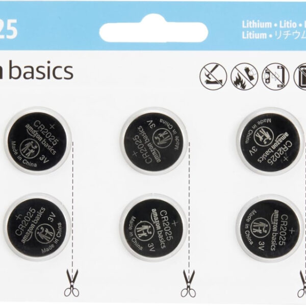 Amazon Basics 6-Pack CR2025 Lithium Coin Cell Battery, 3 Volt, Long Lasting Power, Mercury-Free