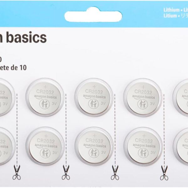 Amazon Basics 10-Pack CR2032 Lithium Coin Cell Battery, 3 Volt, Long Lasting Power, Mercury-Free