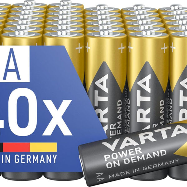 VARTA Power on Demand AA Mignon Batteries (40-pack, economy pack in environmentally-friendly packaging - smart, flexible and powerful - e.g. for computer accessories, Smart Home devices or torches)