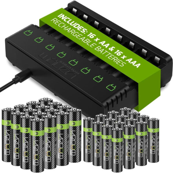 Venom Rechargeable Battery Charging Dock plus 16 x AA 2100mAh and 16 x AAA 800mAh Batteries