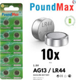 10 x AG13 LR44 1.5 V Alkaline Button Cell Battery by PoundMax - Image 2