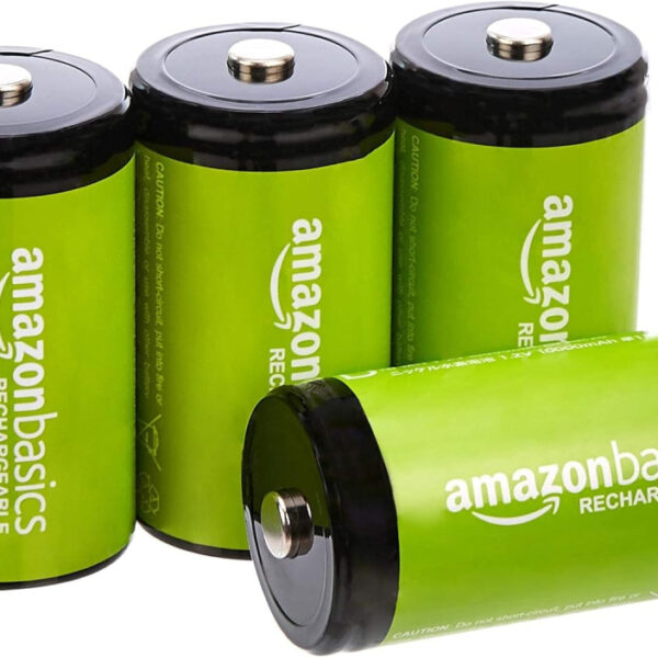 Amazon Basics 4-Pack, Rechargeable D Cell NiMH Batteries, 10000maAh, Recharge up to 1000x Times , Pre-Charged