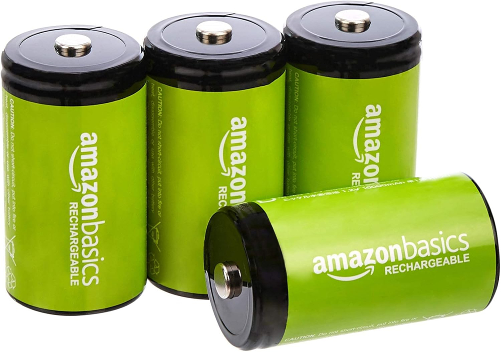 Amazon Basics 4-Pack, Rechargeable D Cell NiMH Batteries, 10000maAh, Recharge up to 1000x Times , Pre-Charged