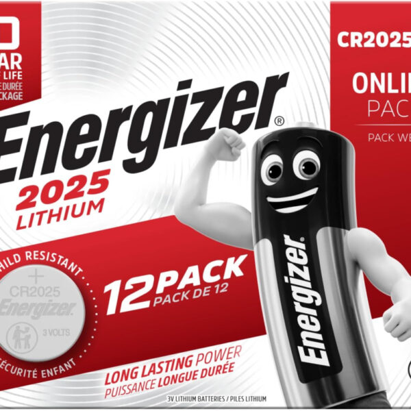 Energizer CR2025 Batteries (12 Pack) - Lithium 3V Coin Battery - Car Key Fobs, Watches, Home/Medical/Fitness Devices - 10 Year Shelf Life - Child Resistant Packaging [Think Assemble Exclusive]