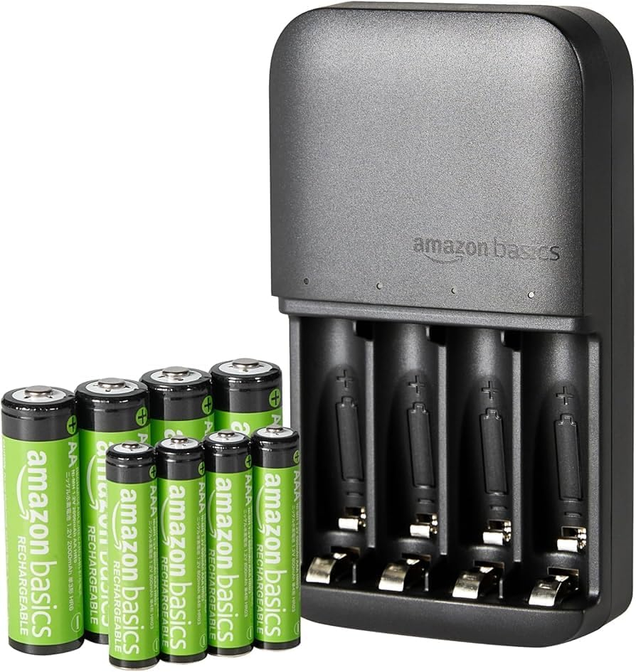 Amazon Basics Rechargeable NiMh AAA 800mAh 8 Pack + AA 2000mAh 8 Pack, with 8 Bay Battery Charger, No AC Power Adapter, USB C Port, 16 count in total, Black