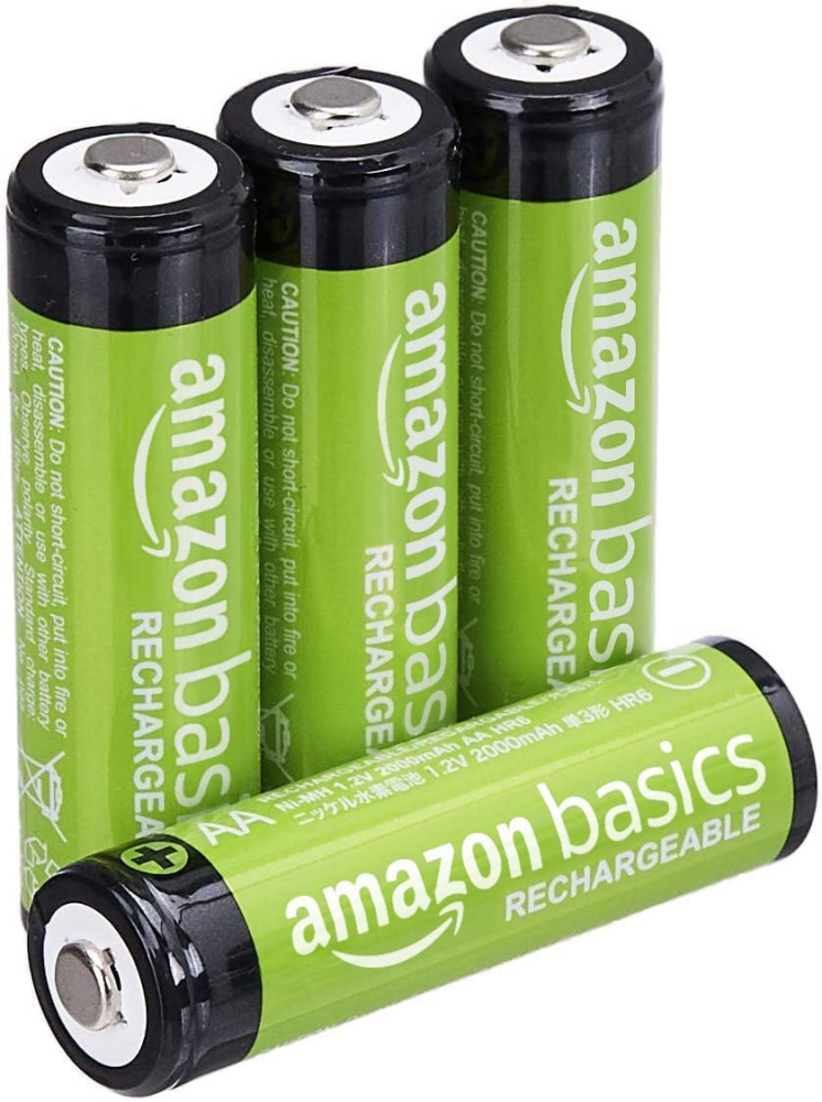 Amazon Basics 4-Pack Rechargeable AA NiMH Batteries, 2000 mAh, 1.2V, Recharge up to 1000x Times, Pre-Charged