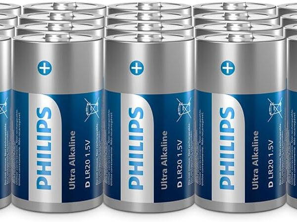 Philips Ultra D Alkaline Batteries, LR20 - High Capacity for Flashlights and Large Devices, Pack of 20