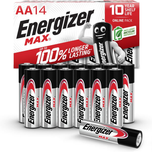 Energizer Max - AA Batteries (14 Pack) - Double A 1.5V Battery - Long Lasting Alkaline Power for Everyday Devices - 100% Recyclable Plastic Free Packaging - 10 Year Shelf Life [Think Assemble Exclusive]
