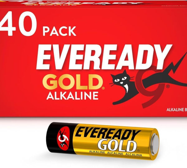 Eveready Gold by Energizer - AA Battery (40 Pack) - Bulk Double A Batteries - 1.5V Alkaline - Reliable Power For Every Day Devices - 100% Recyclable Plastic Free Packaging - 10 Year Shelf Life