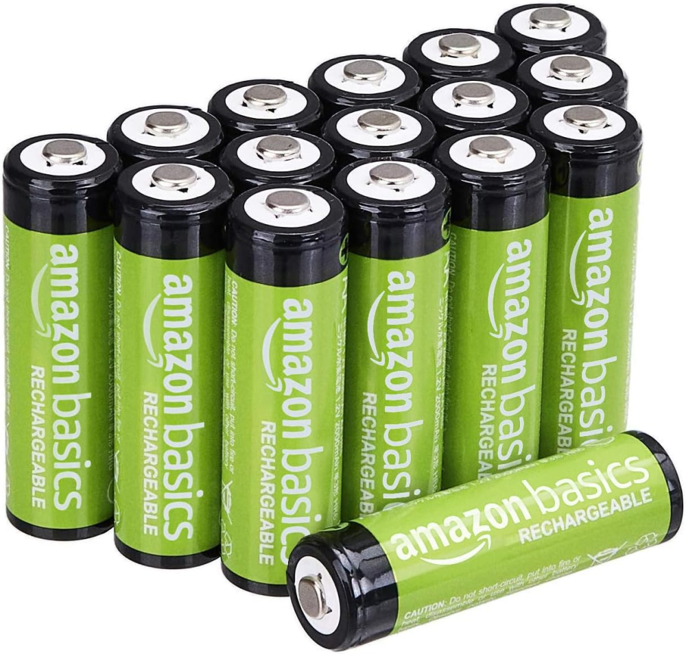 Amazon Basics 16-Pack Rechargeable AA NiMH Batteries, 2000 mAh, 1.2V, Recharge up to 1000x Times, Pre-Charged