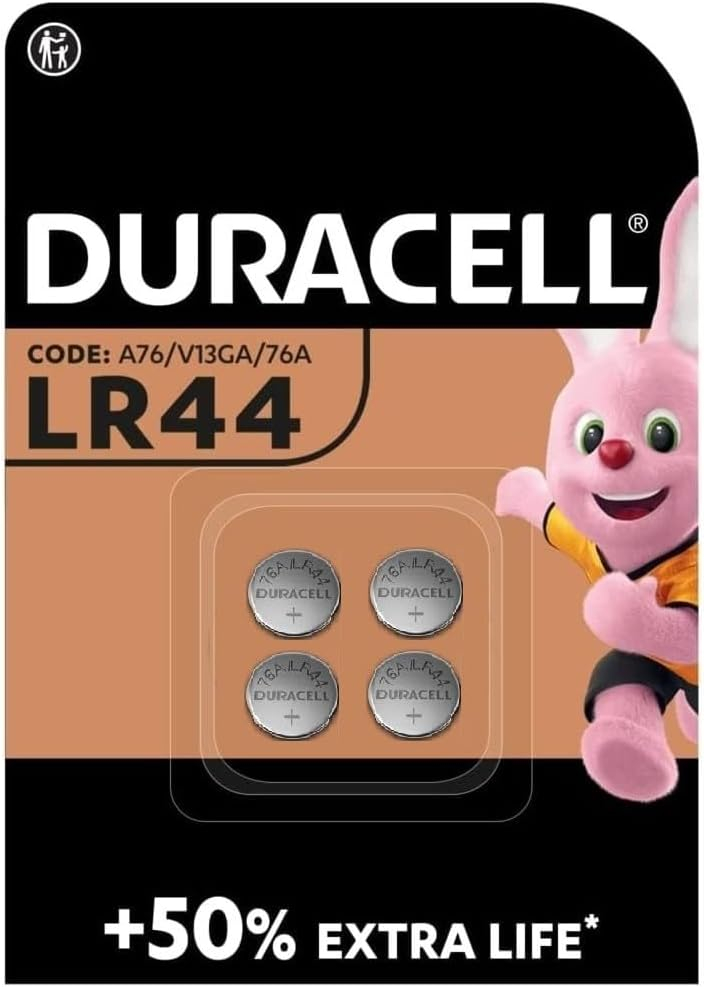 DURACELL LR44 (4 Pack) Specialty Alkaline Battery 1.5V (A76)– +50% EXTRA LIFE– For Thermometers, Flashlights, Watches, Security Systems & Medical Devices – 5–Year Storage Guarantee - Leak Prevention