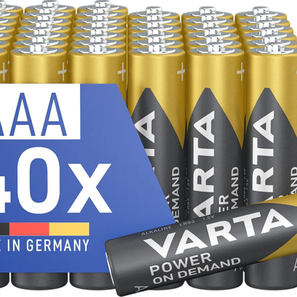 VARTA Power on demand AAA micro batteries (suitable for computer accessories, smart home devices or torches) pack of 40