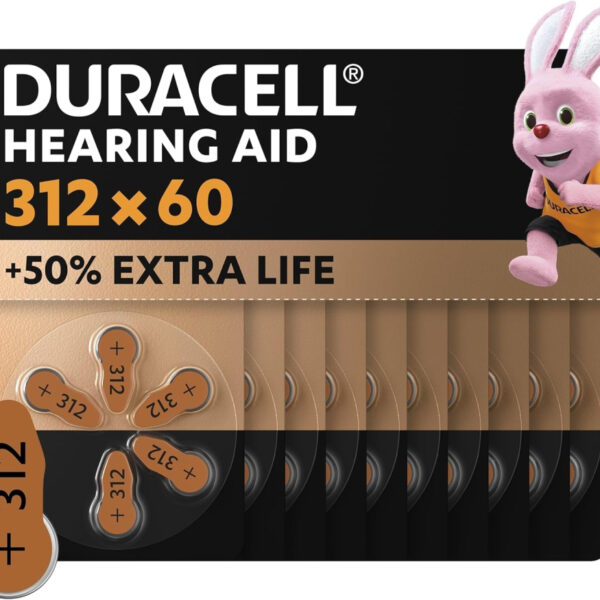 Duracell size 312 Hearing Aids batteries (pack of 60) +50% Extra Life, Easy Installation, 100% recyclable packaging, guaranteed 4 years in storage