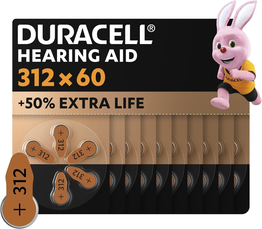 Duracell size 312 Hearing Aids batteries (pack of 60) +50% Extra Life, Easy Installation, 100% recyclable packaging, guaranteed 4 years in storage