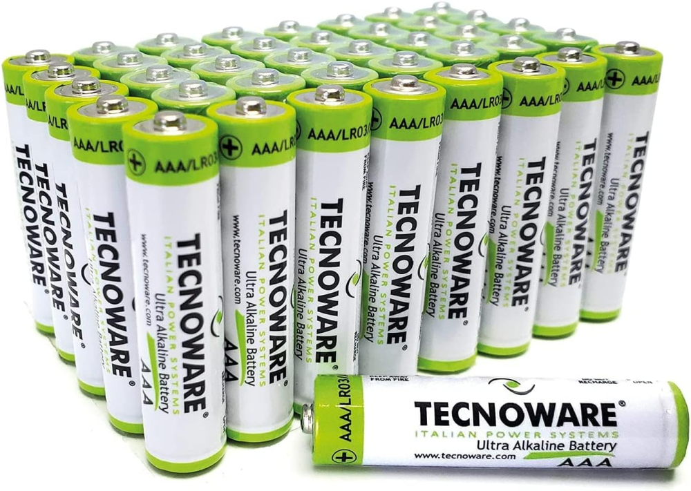 Tecnoware Power Systems - 40 AAA Ultra Alkaline Batteries, 1,5V, Long-Lasting Energy, Safe Nylon Closure, Versatile for Toys & Controllers, Eco-Friendly Packaging, White, AAA, Pack of 40