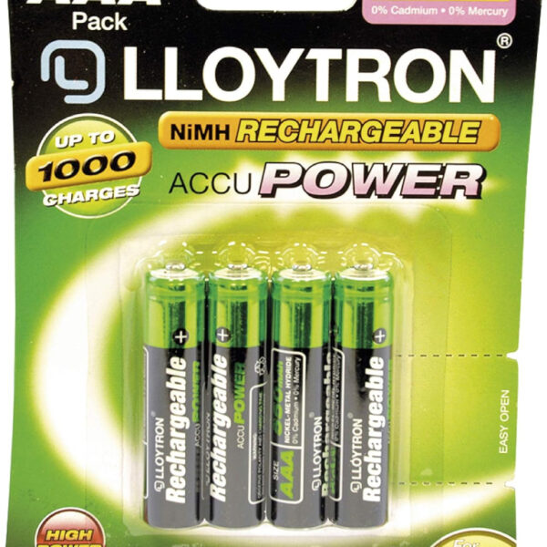 LLOYTRON NiMH Rechargeable AccuPower Batteries / AAA Size / 550mAh / 4 Pack - 14