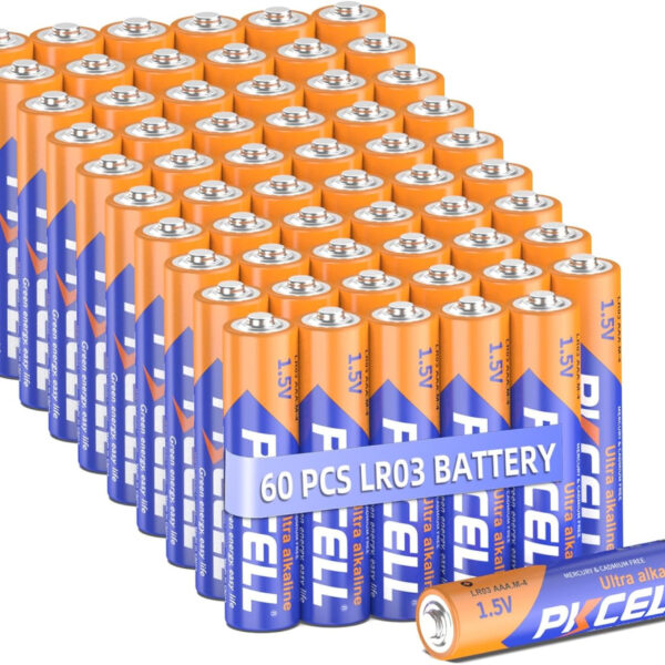 PKCELL batteries AAA, 1.5V high performance disposable battery LR03 alkaline battery for keyboards mice remote controls, (10-year shelf life) X 60 count