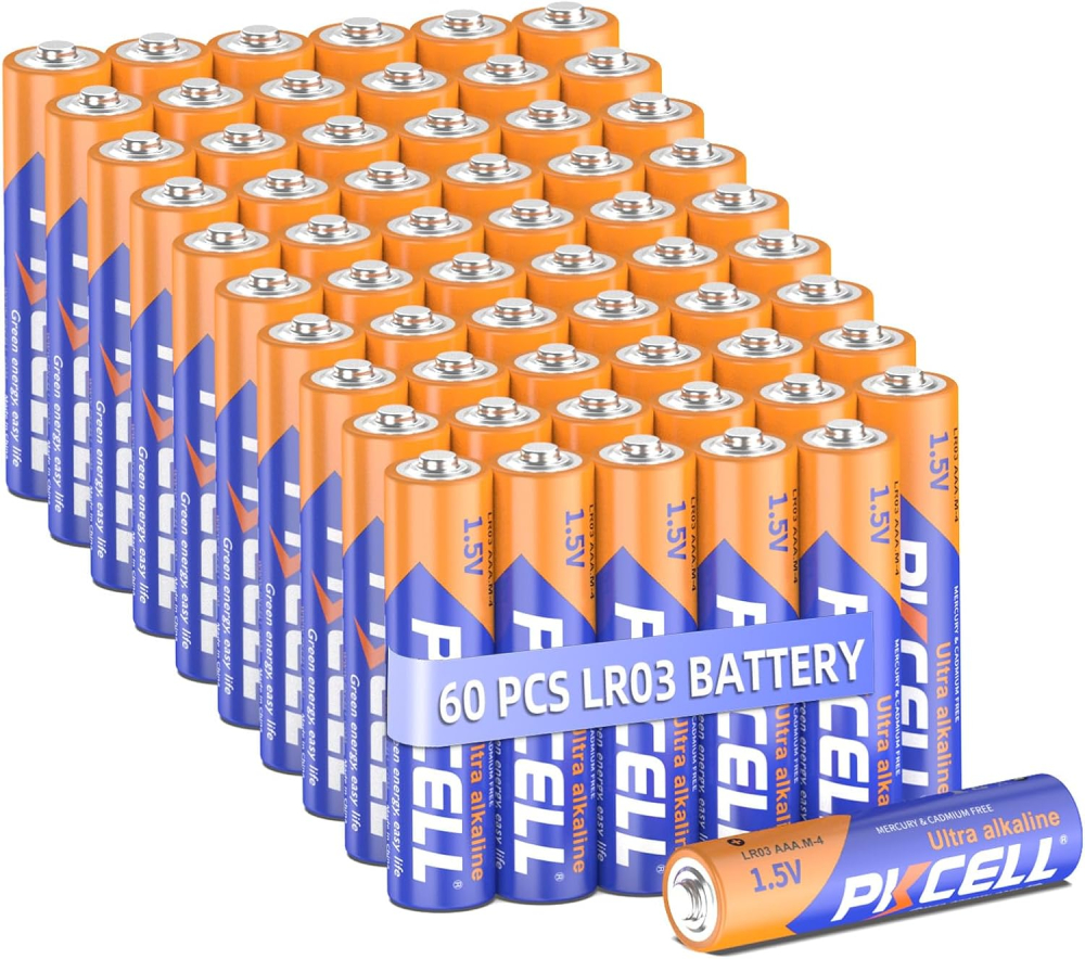 PKCELL batteries AAA, 1.5V high performance disposable battery LR03 alkaline battery for keyboards mice remote controls, (10-year shelf life) X 60 count