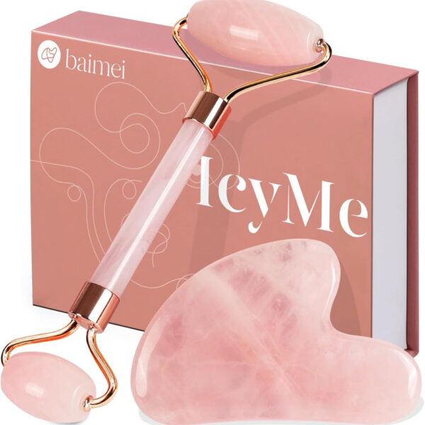 BAIMEI Gua Sha & Jade Roller,Guasha Tool face, Self Care Gift for Women and Men, Massager for Face, Eyes, Neck Care, Skin Care Gifts - Rose Quartz