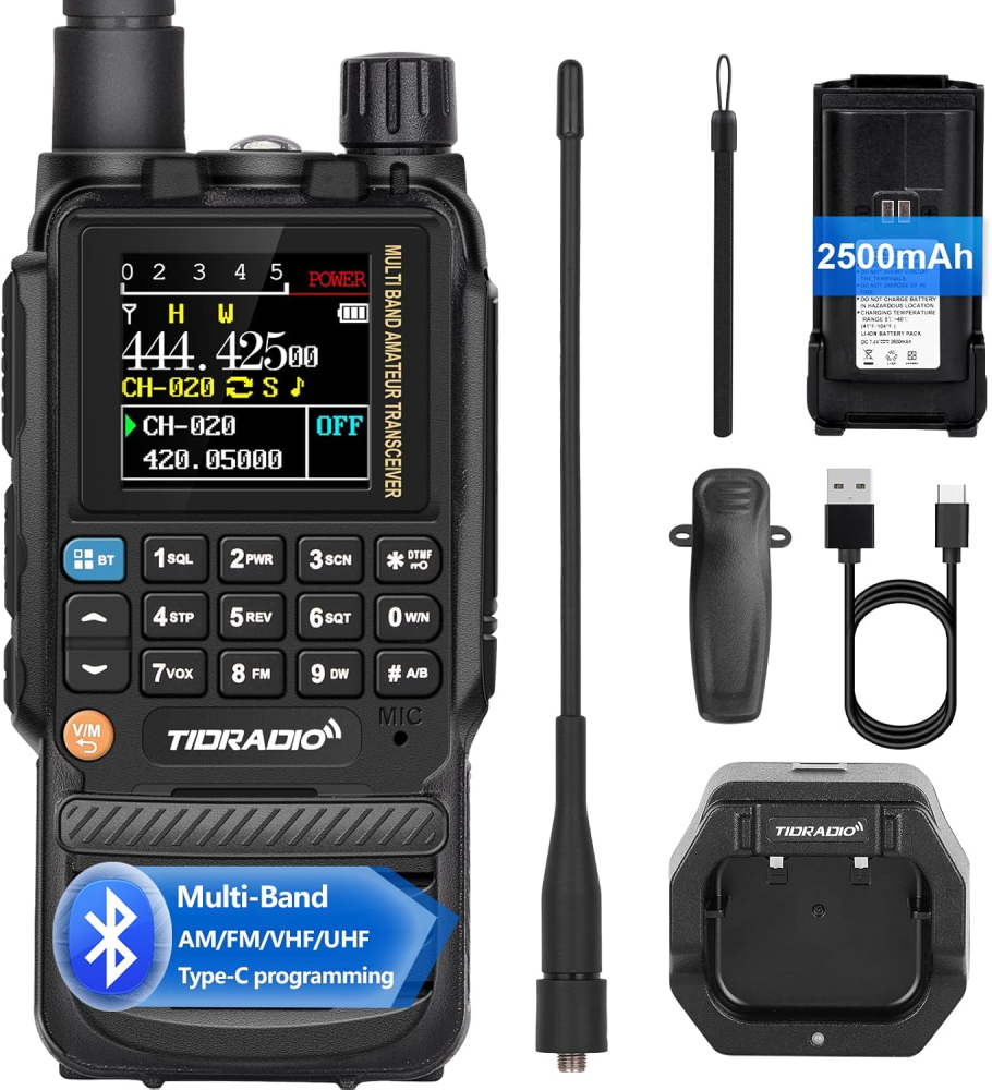 TIDRADIO TD-H3 Ham Radio Walkie Talkies for Adults Long Range, USB&App Phone Programming Air Band Frequency Match Dual Band Two Way Radio,Amateur Radio Communication for Camping Hiking Travel -1Pack